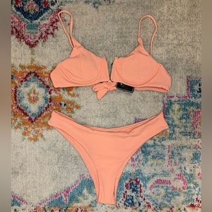 NWT ZAFUL Women’s Ribbed V-Wire High Cut Bikini